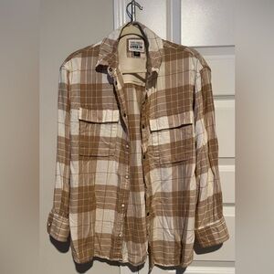 American Eagle Outfitters Tan and White Plaid Shirt